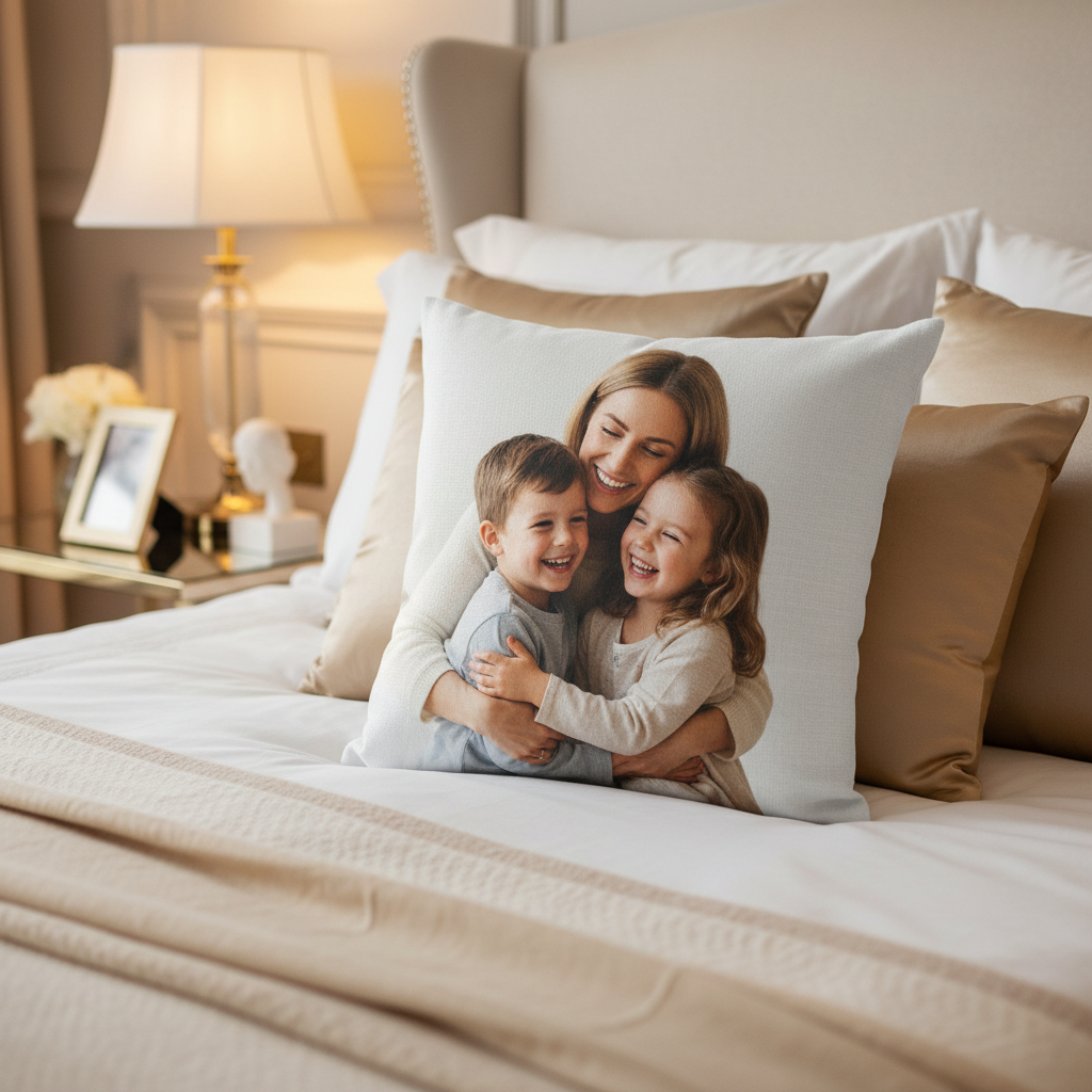 White personalized photo pillow medium size mom son daughter