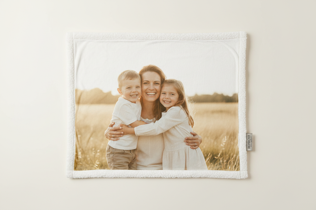 White personalized photo blanket medium size mom son daughter