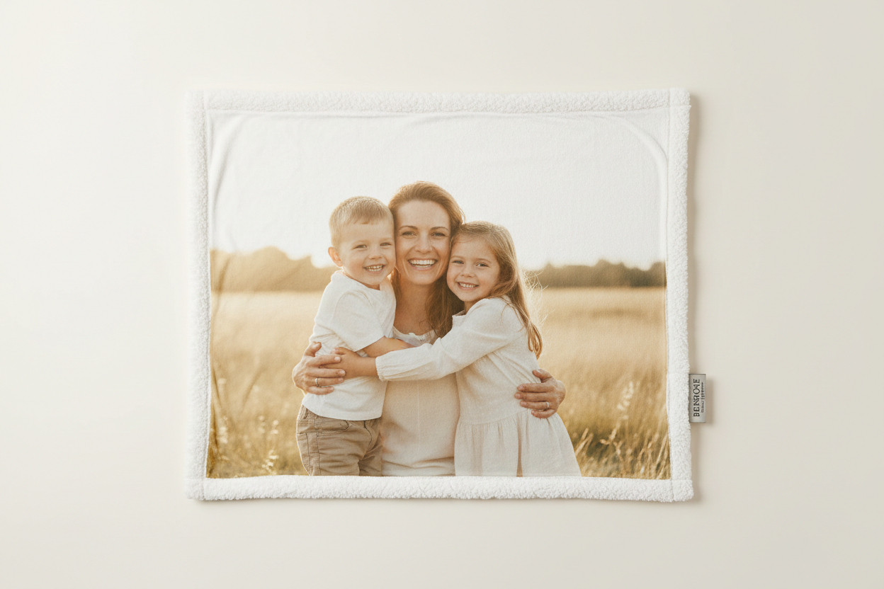 White personalized photo blanket medium size mom son daughter