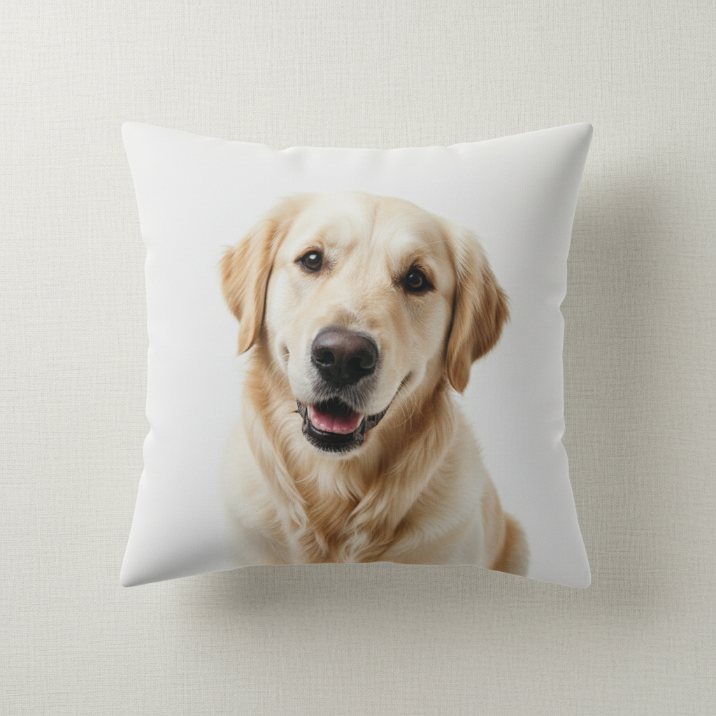 White personalized photo pillow medium size dog golden retriever