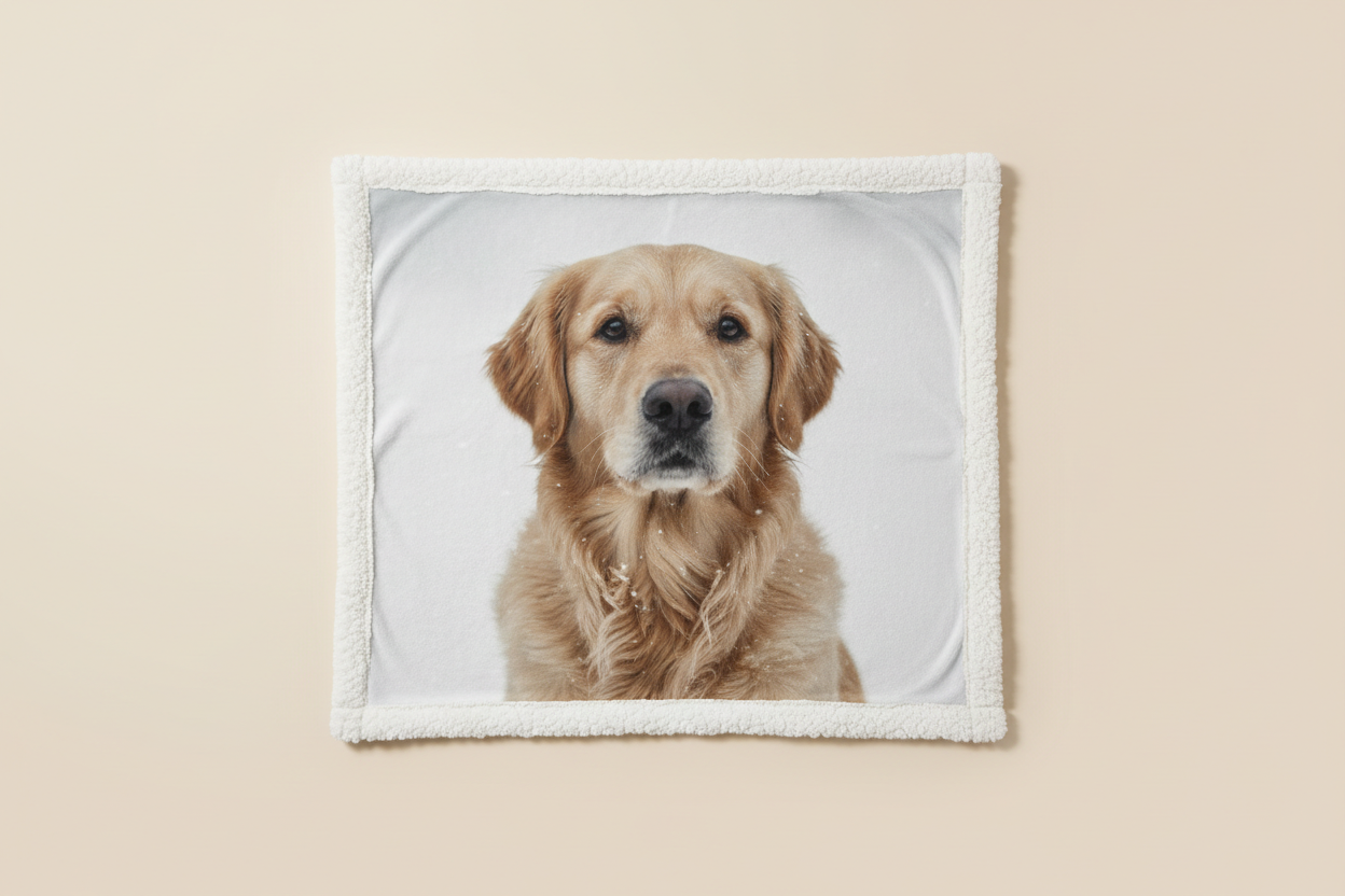 White personalized photo blanket medium size pet flat lay